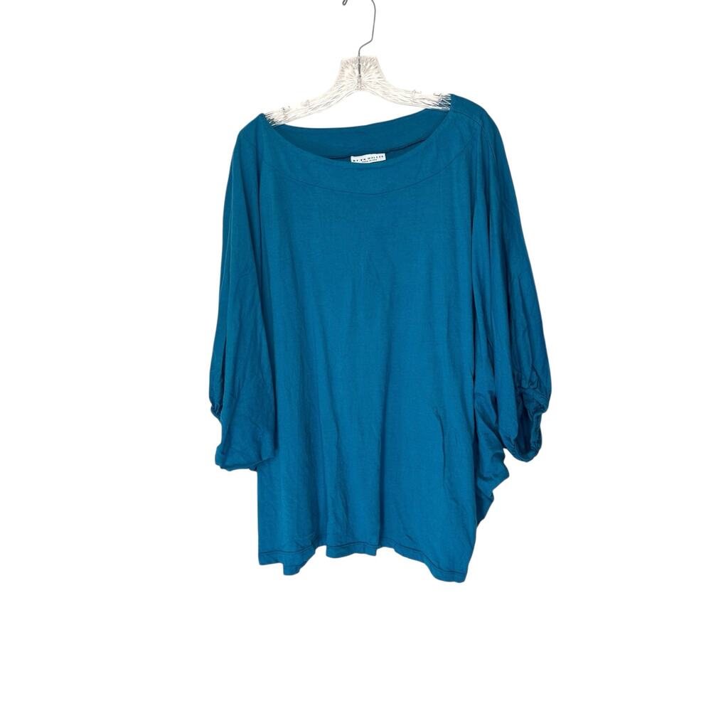 Bryn Walker Shirt Blue Short Sleeve Cotton‎ Lagenlook Relaxed Oversized Medium